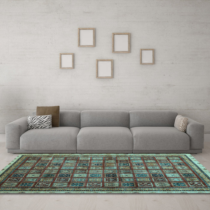 Machine Washable Oriental Light Blue Modern Rug in a Living Room, wshabs4194lblu