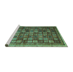 Sideview of Machine Washable Oriental Turquoise Modern Area Rugs, wshabs4194turq