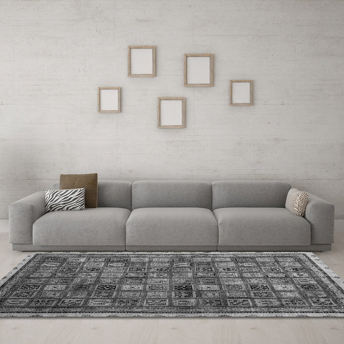 Machine Washable Oriental Gray Modern Rug in a Living Room,, wshabs4194gry