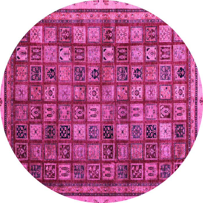 Round Machine Washable Oriental Pink Modern Rug, wshabs4194pnk