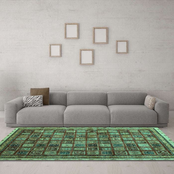 Machine Washable Oriental Turquoise Modern Area Rugs in a Living Room,, wshabs4194turq