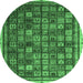 Round Machine Washable Oriental Emerald Green Modern Area Rugs, wshabs4194emgrn