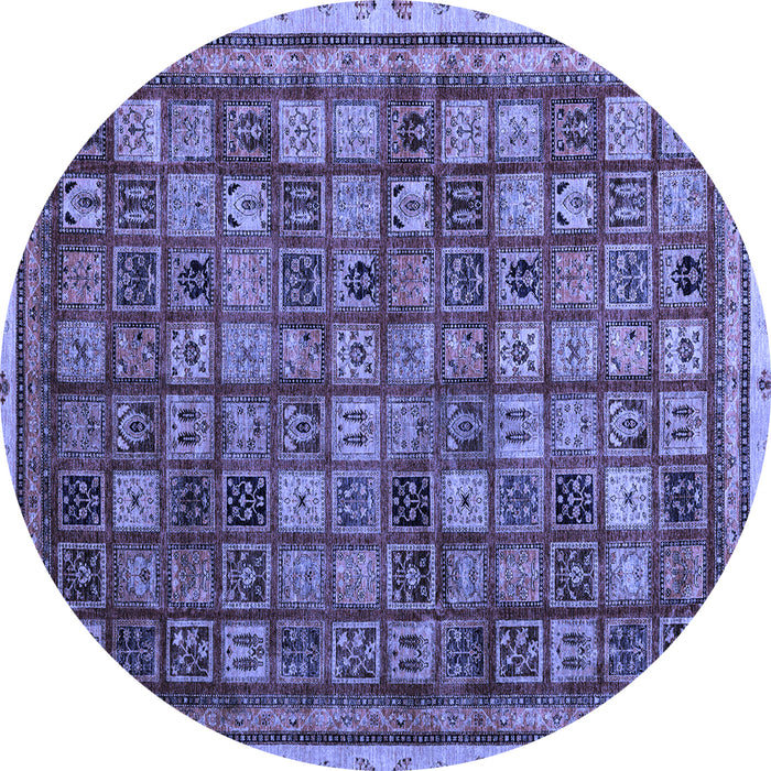 Round Machine Washable Oriental Blue Modern Rug, wshabs4194blu