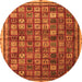 Round Machine Washable Oriental Orange Modern Area Rugs, wshabs4194org