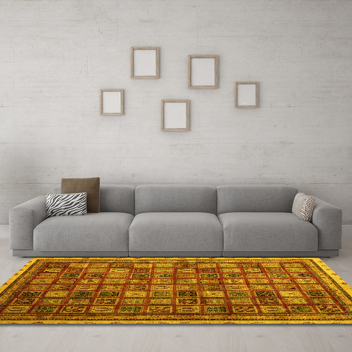 Machine Washable Oriental Yellow Modern Rug in a Living Room, wshabs4194yw