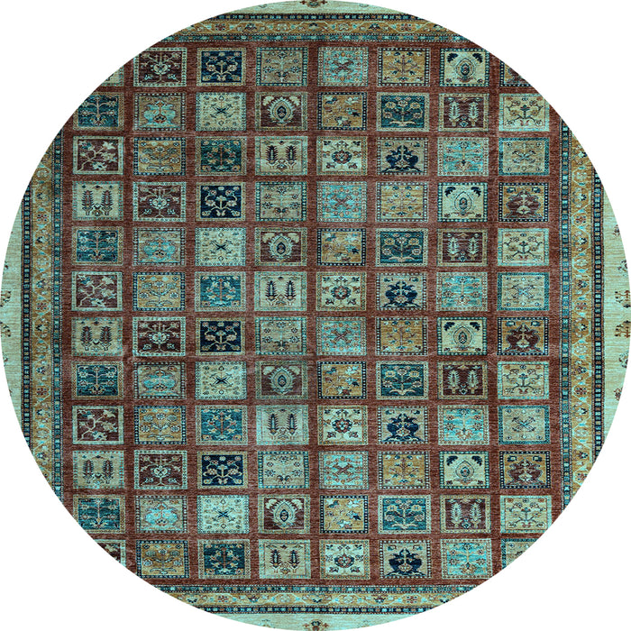 Round Machine Washable Oriental Light Blue Modern Rug, wshabs4194lblu