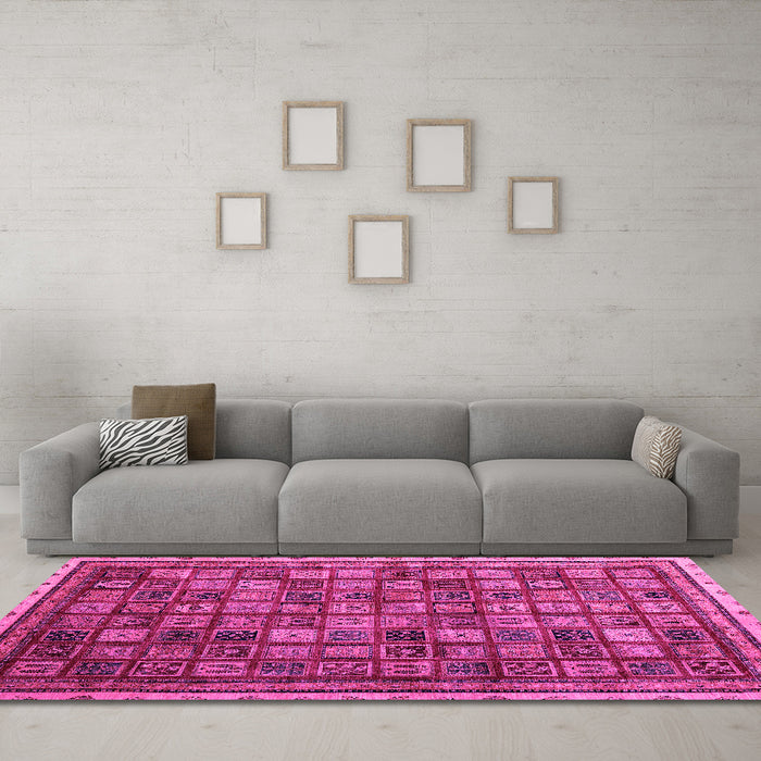 Machine Washable Oriental Pink Modern Rug in a Living Room, wshabs4194pnk