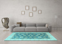 Machine Washable Oriental Light Blue Modern Rug, wshabs4195lblu