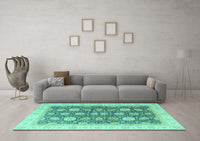 Machine Washable Oriental Turquoise Modern Rug, wshabs4195turq