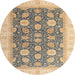 Round Abstract Dark Almond Brown Oriental Rug, abs4195