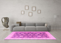 Machine Washable Oriental Pink Modern Rug in a Living Room, wshabs4195pnk