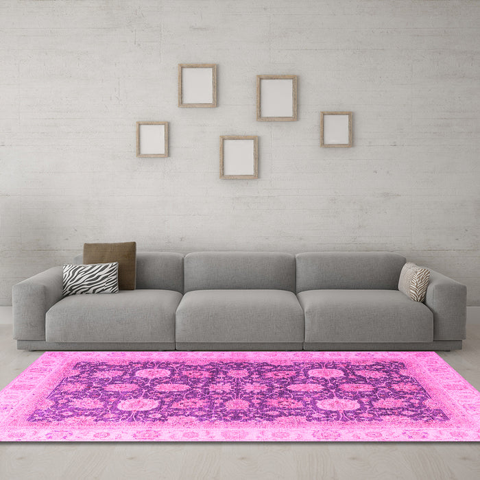 Machine Washable Oriental Pink Modern Rug in a Living Room, wshabs4195pnk