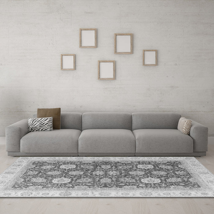 Machine Washable Oriental Gray Modern Rug in a Living Room,, wshabs4195gry