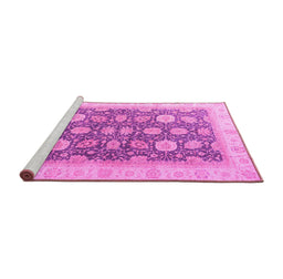 Sideview of Machine Washable Oriental Pink Modern Rug, wshabs4195pnk