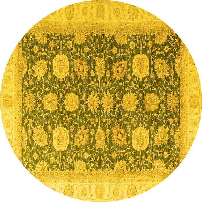 Round Machine Washable Oriental Yellow Modern Rug, wshabs4195yw