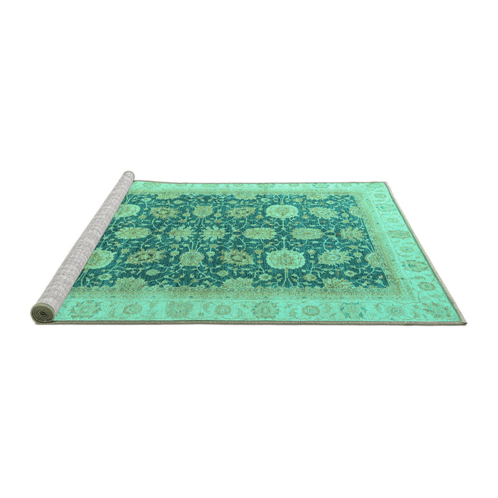 Sideview of Machine Washable Oriental Turquoise Modern Area Rugs, wshabs4195turq