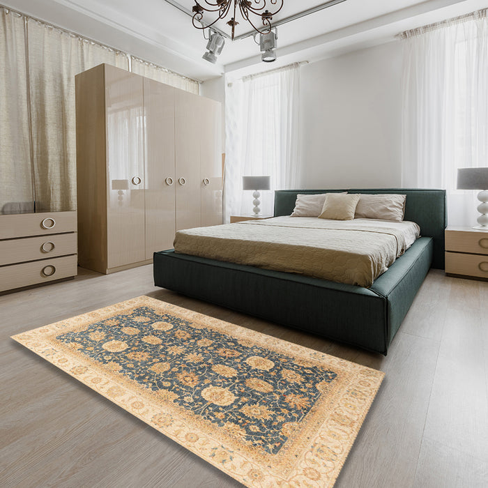 Machine Washable Abstract Dark Almond Brown Rug in a Bedroom, wshabs4195