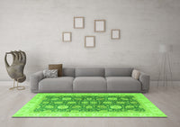 Machine Washable Oriental Green Modern Rug, wshabs4195grn