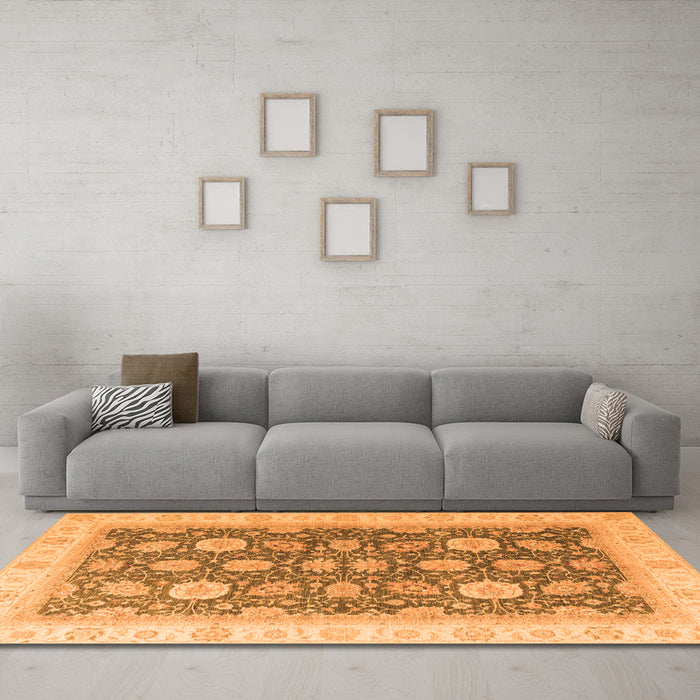 Machine Washable Oriental Orange Modern Area Rugs in a Living Room, wshabs4195org