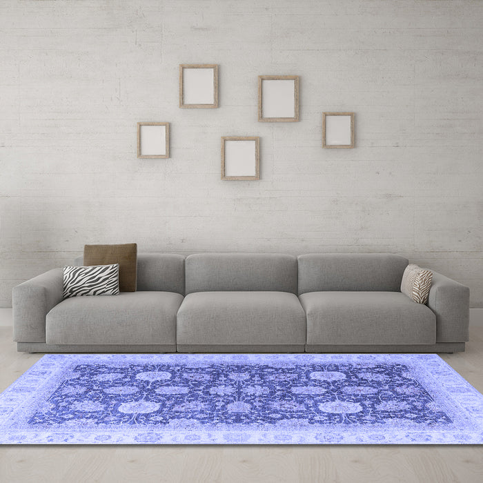 Machine Washable Oriental Blue Modern Rug in a Living Room, wshabs4195blu