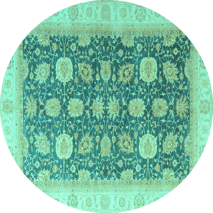 Round Machine Washable Oriental Turquoise Modern Area Rugs, wshabs4195turq