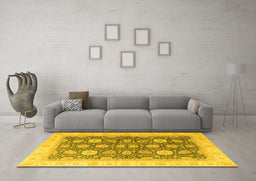 Machine Washable Oriental Yellow Modern Rug in a Living Room, wshabs4195yw