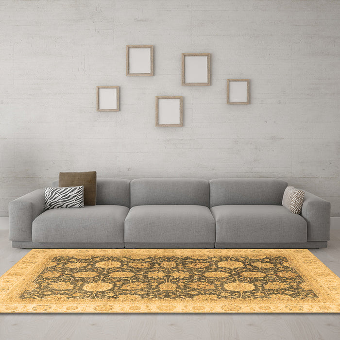 Machine Washable Oriental Brown Modern Rug in a Living Room,, wshabs4195brn