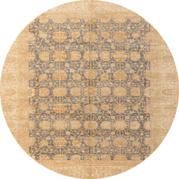 Round Abstract Yellow Oriental Rug, abs4196