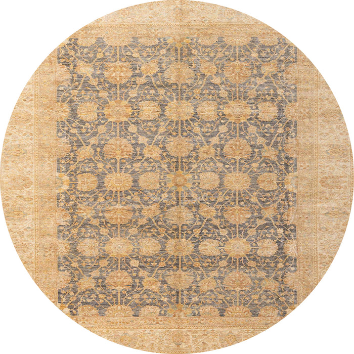 Round Abstract Yellow Oriental Rug, abs4196
