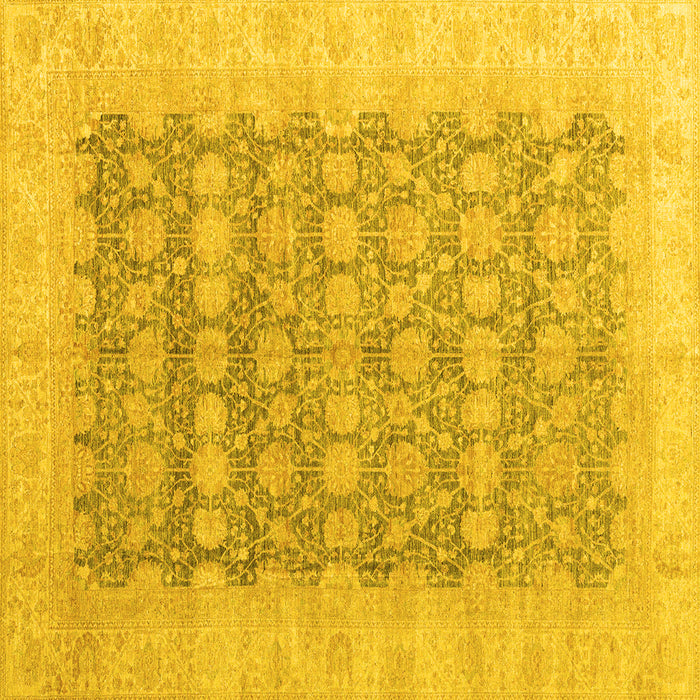 Square Machine Washable Oriental Yellow Modern Rug, wshabs4196yw