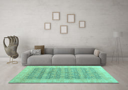 Machine Washable Oriental Turquoise Modern Area Rugs in a Living Room,, wshabs4196turq