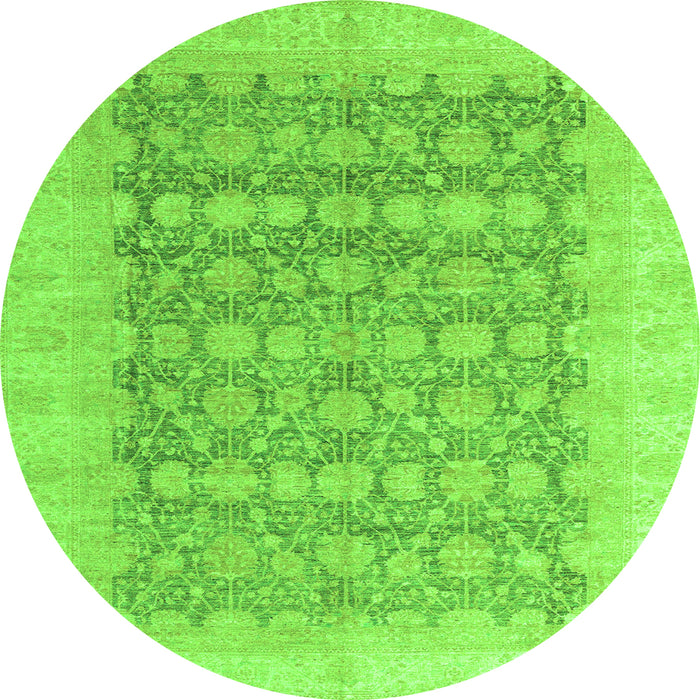 Round Machine Washable Oriental Green Modern Area Rugs, wshabs4196grn