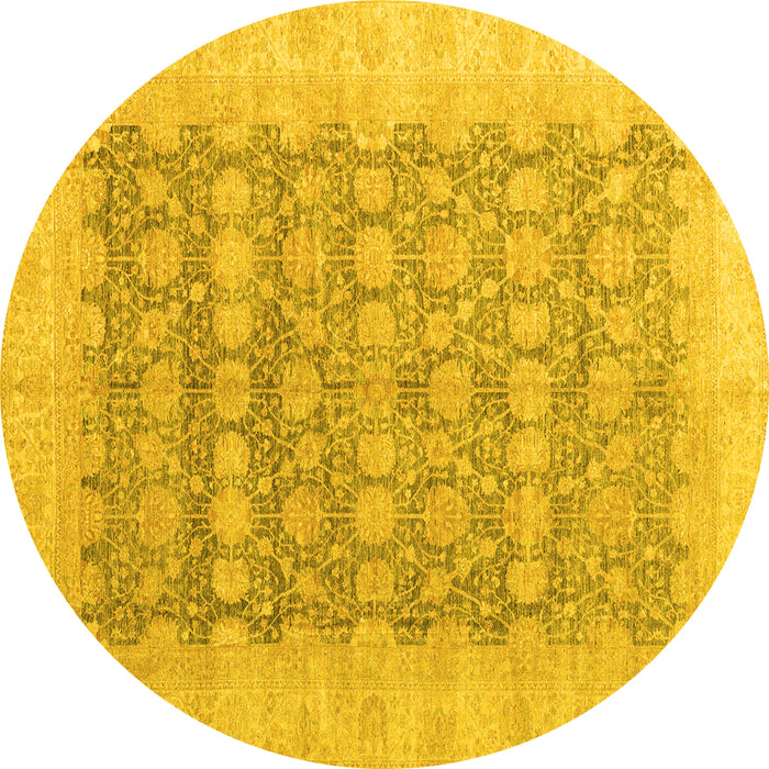 Round Machine Washable Oriental Yellow Modern Rug, wshabs4196yw