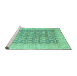 Sideview of Machine Washable Oriental Turquoise Modern Area Rugs, wshabs4196turq