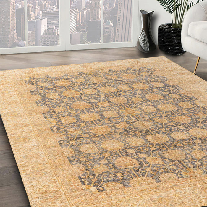 Abstract Yellow Oriental Rug in Family Room, abs4196