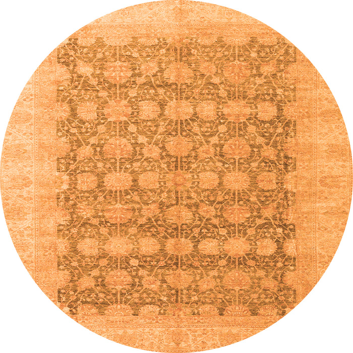 Round Machine Washable Oriental Orange Modern Area Rugs, wshabs4196org