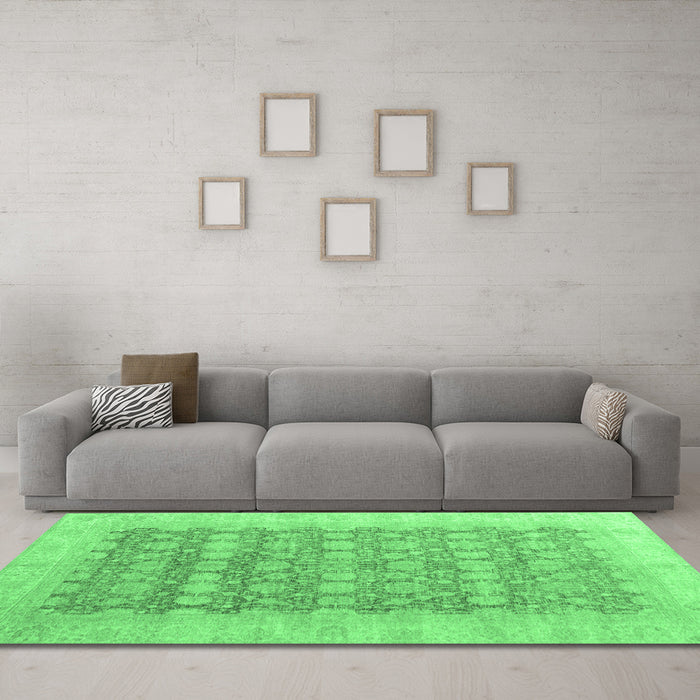 Machine Washable Oriental Emerald Green Modern Area Rugs in a Living Room,, wshabs4196emgrn