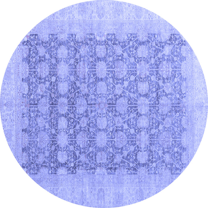 Round Machine Washable Oriental Blue Modern Rug, wshabs4196blu