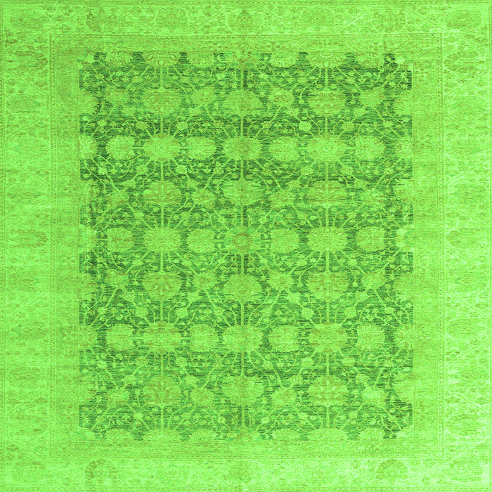 Square Machine Washable Oriental Green Modern Area Rugs, wshabs4196grn