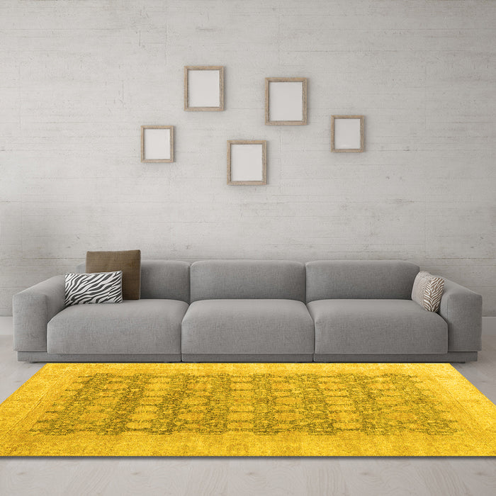 Machine Washable Oriental Yellow Modern Rug in a Living Room, wshabs4196yw