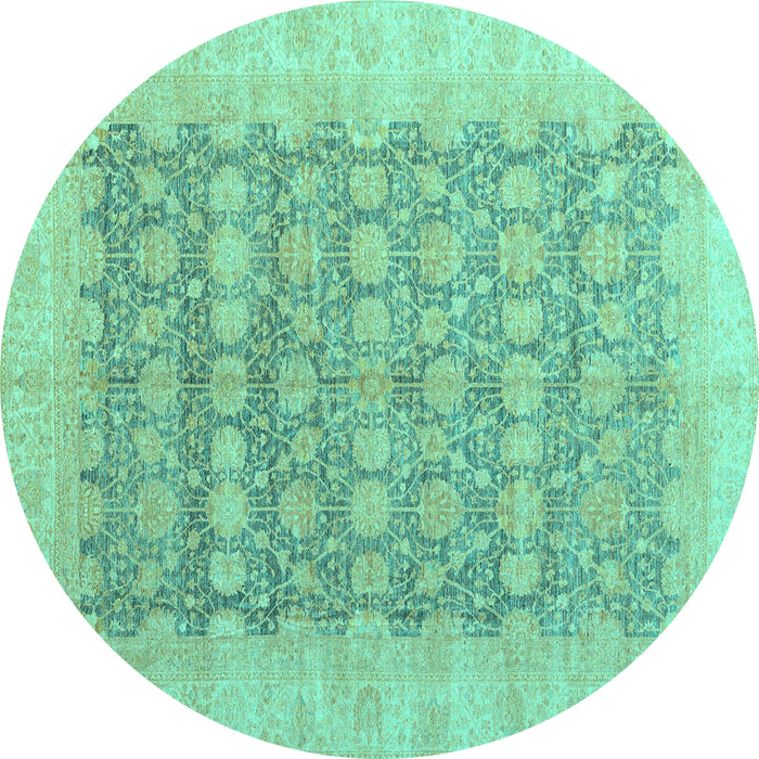 Round Machine Washable Oriental Turquoise Modern Area Rugs, wshabs4196turq