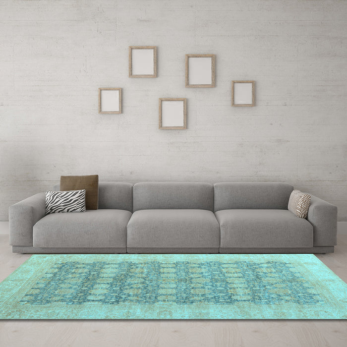 Machine Washable Oriental Light Blue Modern Rug in a Living Room, wshabs4196lblu