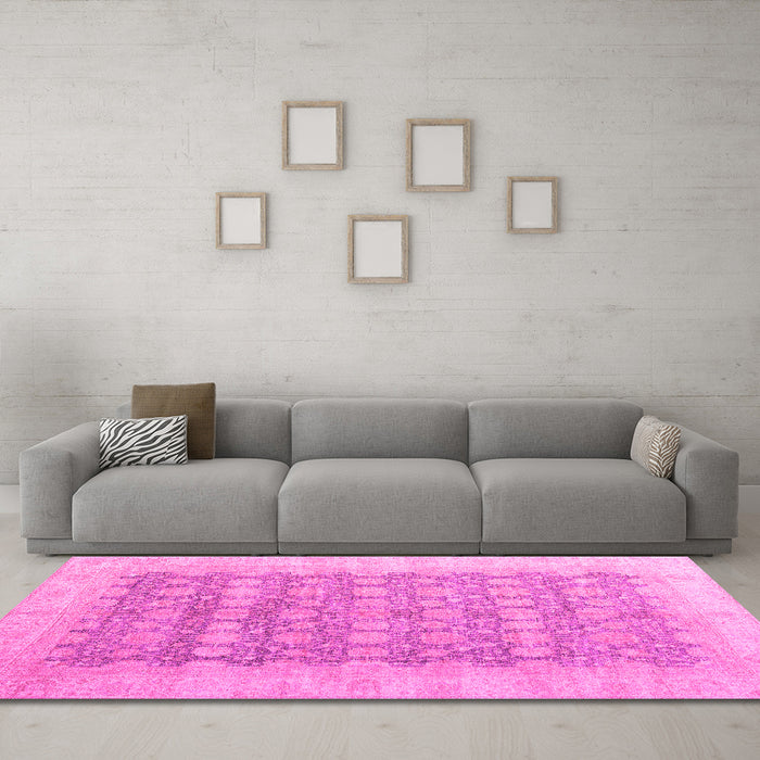 Machine Washable Oriental Pink Modern Rug in a Living Room, wshabs4196pnk