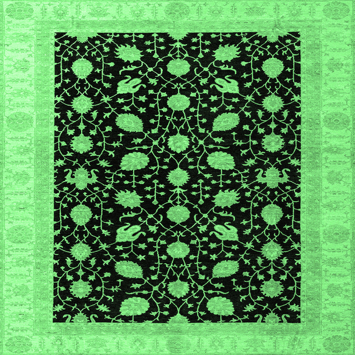 Square Machine Washable Oriental Emerald Green Modern Area Rugs, wshabs4197emgrn