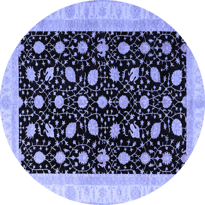 Round Machine Washable Oriental Blue Modern Rug, wshabs4197blu