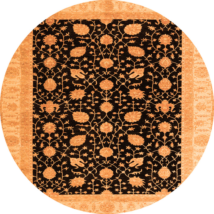 Round Machine Washable Oriental Orange Modern Area Rugs, wshabs4197org