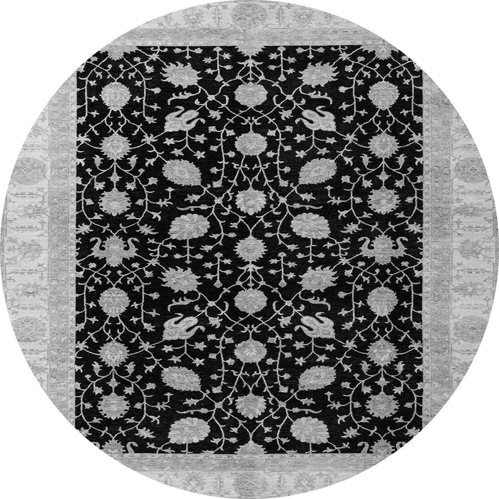 Round Machine Washable Oriental Gray Modern Rug, wshabs4197gry