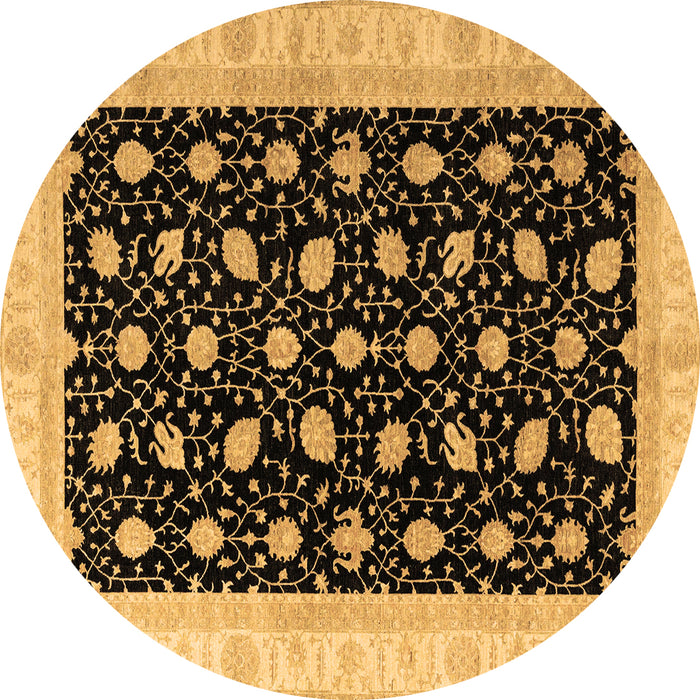 Round Machine Washable Oriental Brown Modern Rug, wshabs4197brn