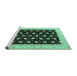Sideview of Machine Washable Oriental Turquoise Modern Area Rugs, wshabs4197turq