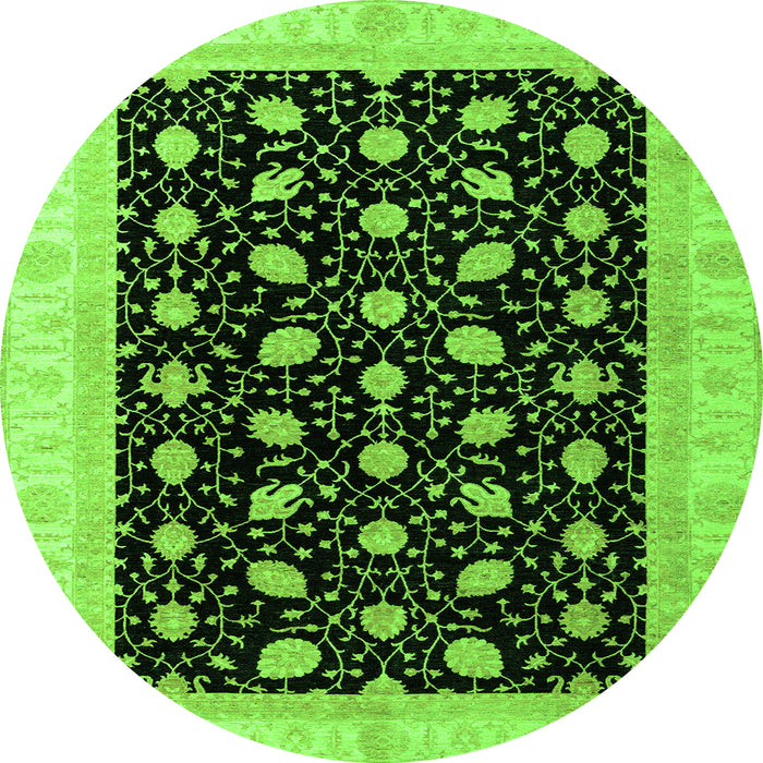 Round Machine Washable Oriental Green Modern Area Rugs, wshabs4197grn
